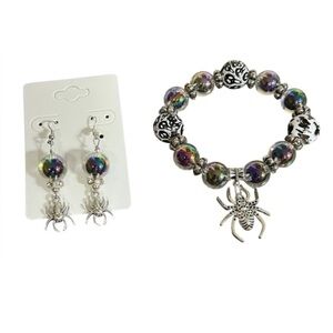 Handmade Halloween Spider Bracelet & Earrings Set – Spooky Beaded Jewelry